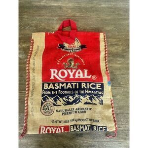 Royal Basmati Rice 20 lb Hemp Burlap Bag w Handles & Zipper 17 1/2” x 14”